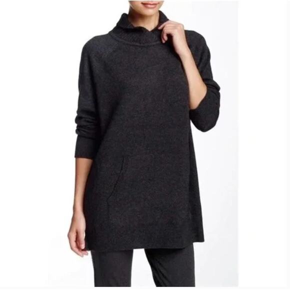 Vince Tunic Sweater S Wool Yak Charcoal Gray Kangaroo...